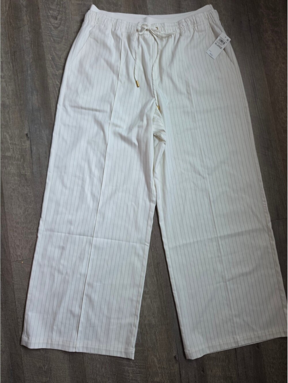 INC White Pinstripe Wide Leg Pants with Drawstring Waist XL